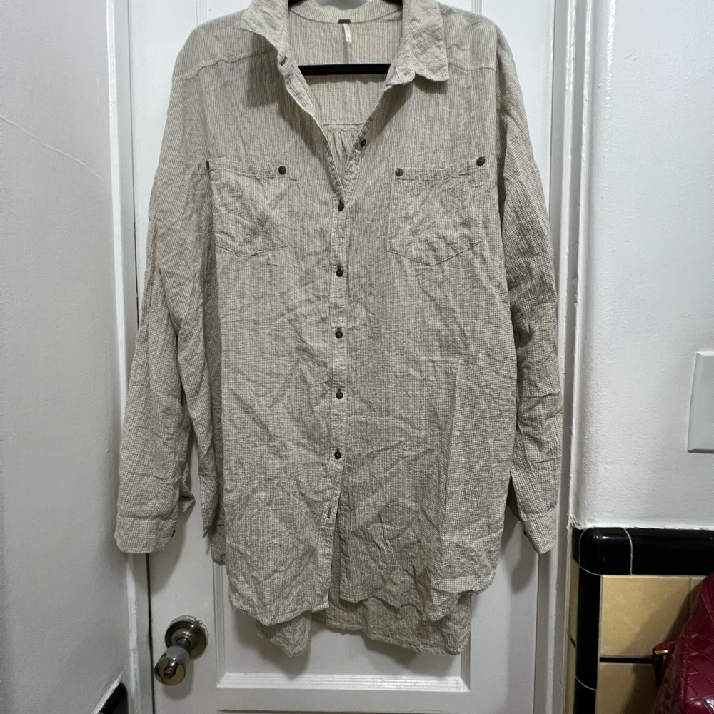 Free People Beige Button Down Shirt